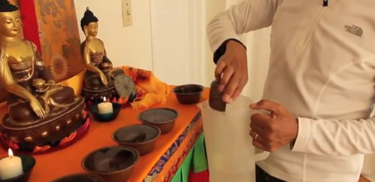 Tibetan water bowl offering is a basic daily practice that is an antidote for attachment.