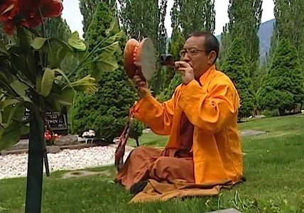 Zasep Tulku Rinpoche with Chod drum. From the movie "Please Come Again" featuring Zasep Tulku Rinpoche.